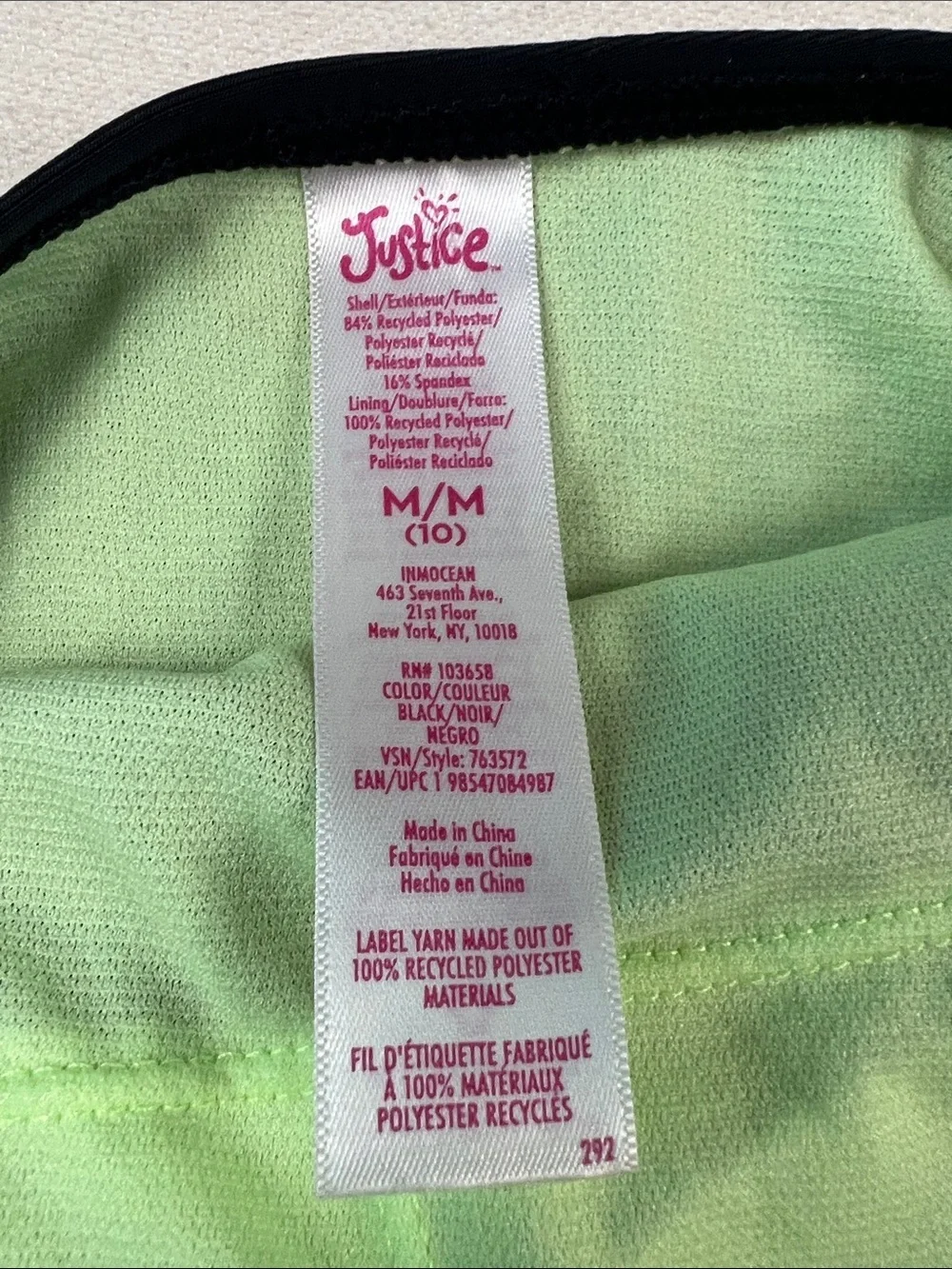 Justice Girls' Black & Lime Green One-Piece with Pastel Palm Print